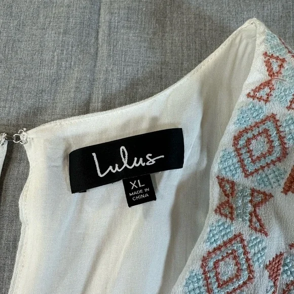 Lulus White Girlhoodcore with Geometric Embroidery NWT! Sz XL flowy low cut - Picture 4 of 10